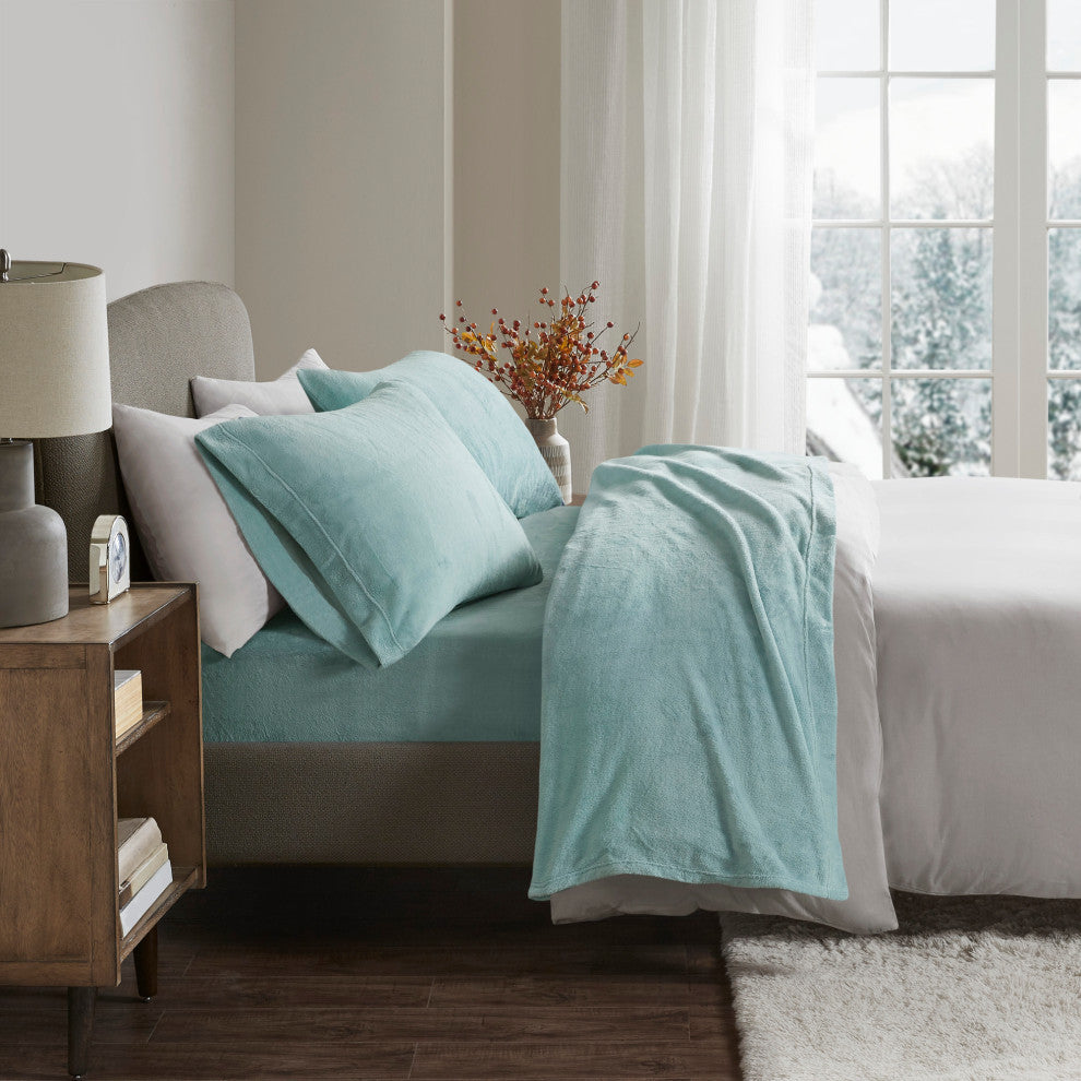 True North by Sleep Philosophy Knitted Plush Sheet Set, Aqua, King
