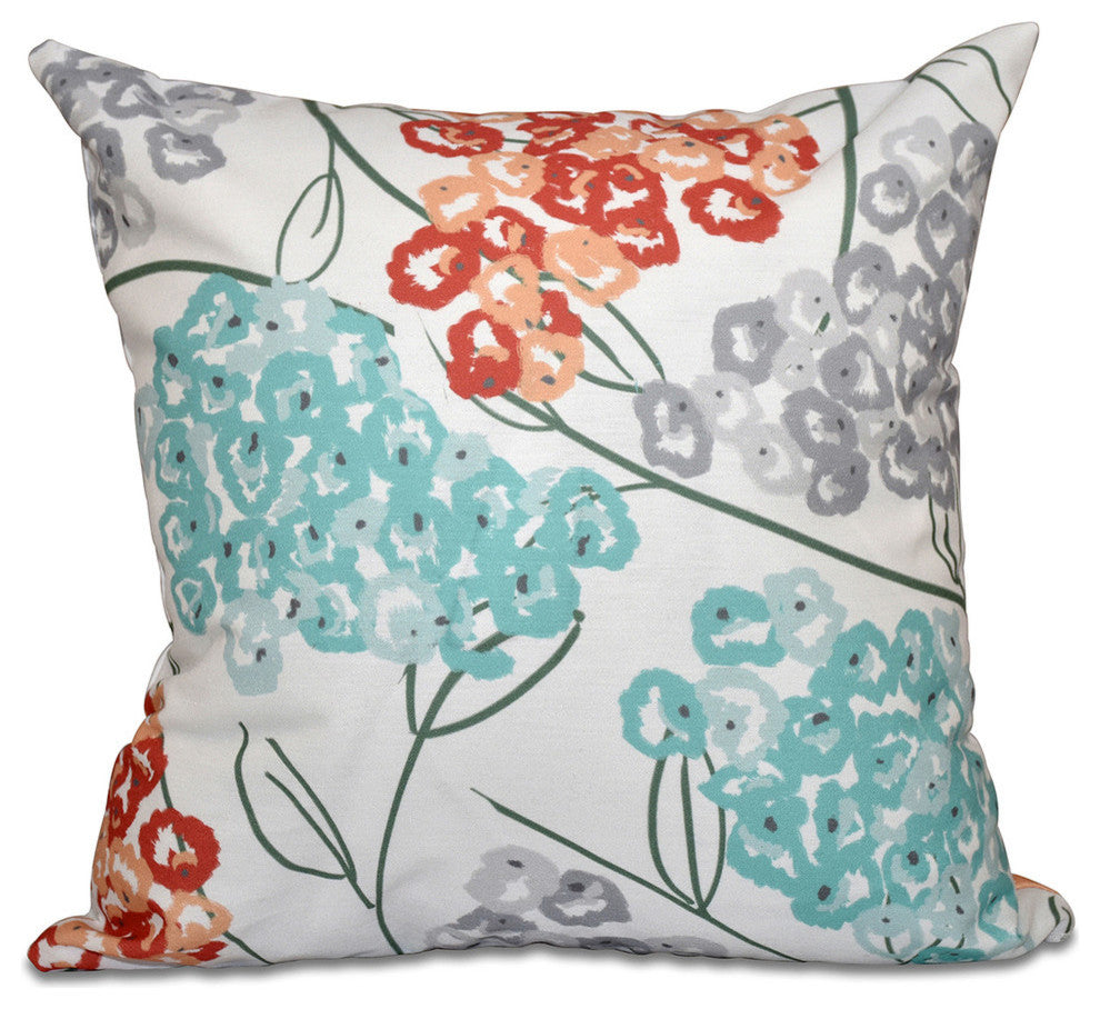 Hydrangeas, Floral Print Pillow, Coral, 20"x20"