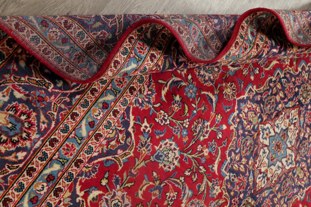 Consigned, Oriental Persian Handmade Vintage-Style Low Pile Area Rug, Red, 10x13