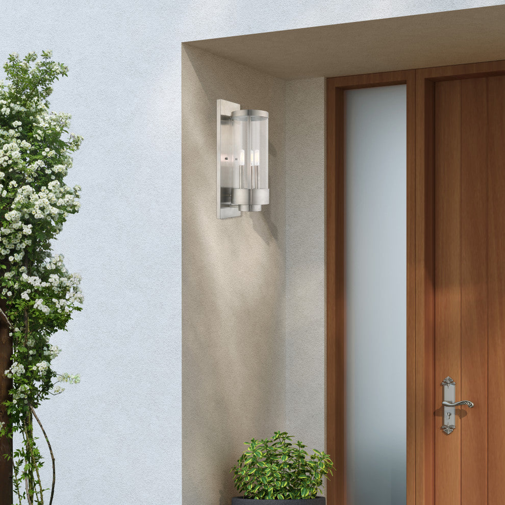 Livex Lighting Hillcrest 3 Light Brushed Nickel Large Outdoor Wall Lantern