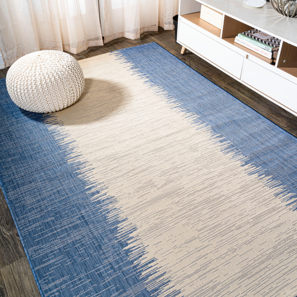 Tavira Modern Strie' Area Rug, Blue/Beige, 5 X 8
