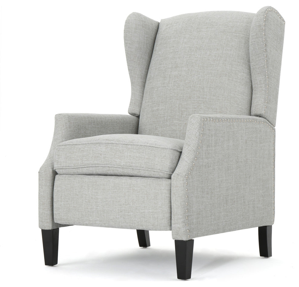 GDF Studio Weyland Contemporary Fabric Wingback Pushback Recliner, Gray Moss