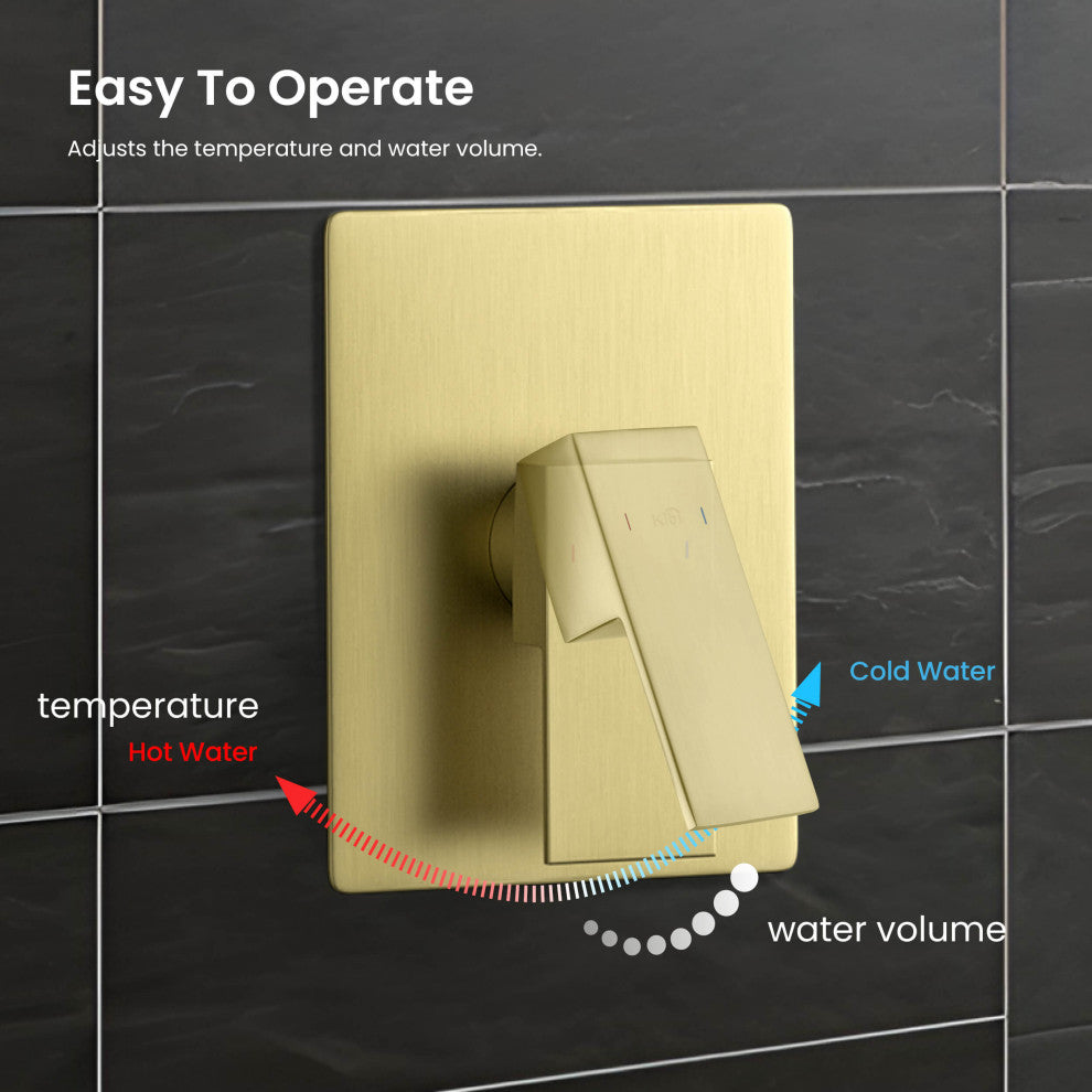 Cube 2-Function Shower Column, Rough, Valve, Brushed Gold