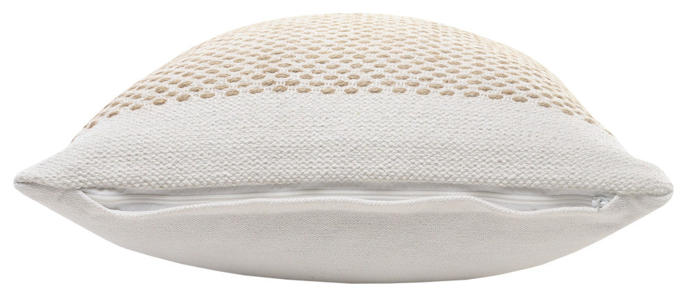 Ivory and Jute Interwoven Bordered Throw Pillow
