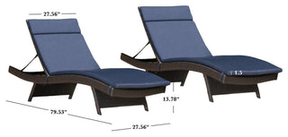 GDF Studio Florida Outdoor Chaise Lounge Chairs With Navy Cushions, Set of 2