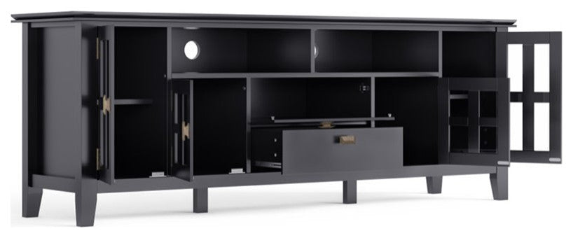 Artisan Solid Wood 72 Inch Wide Tv Media Stand In Black For Tvs Up To 80 Inches
