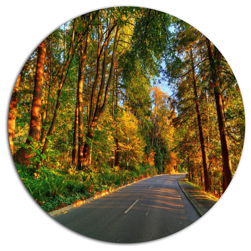 Road Through Yellow Forest, Landscape Art Round Wall Art, 23"