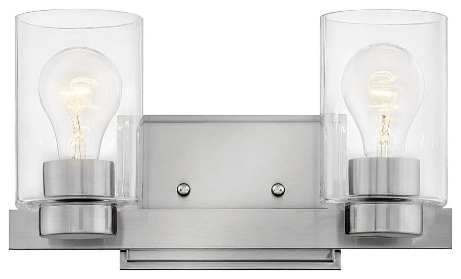 Hinkley Miley Small Two Light Vanity, Brushed Nickel With Clear Glass