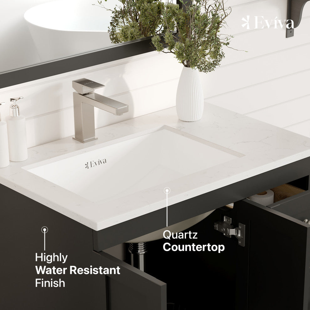 Eviva Happy 30"Wx18"D Bathroom Vanity, White Carrara Quartz Countertop