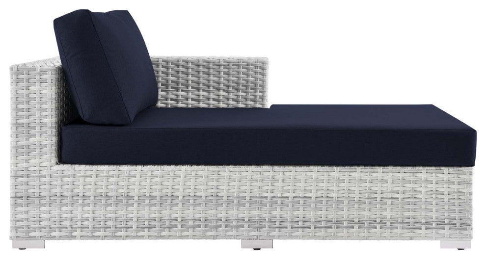 Lounge Sectional Sofa Chair Set, Rattan, Wicker, Gray Blue Navy, Outdoor