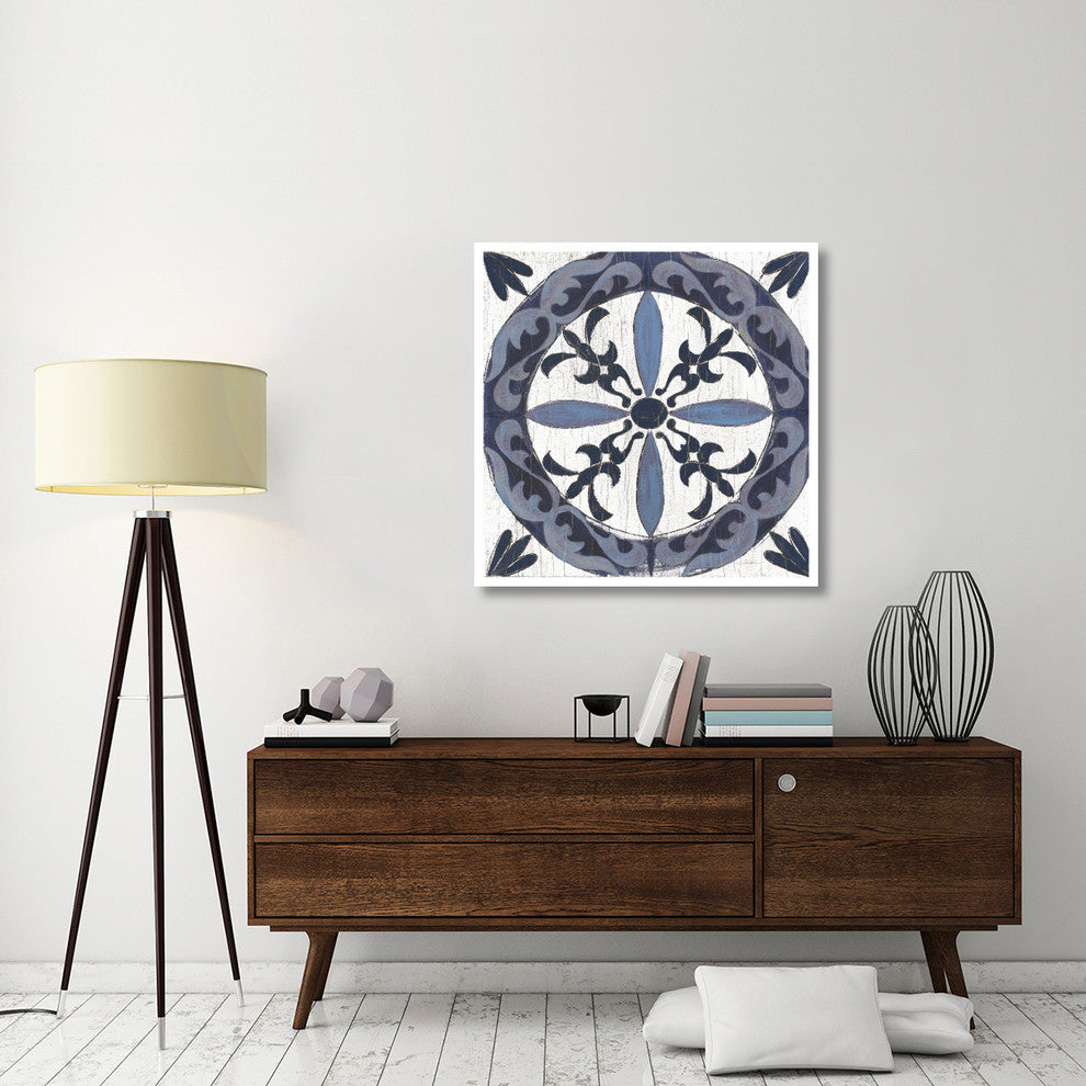 "Downtown II Indigo and Cream" Digital Paper Print by Silvia Vassileva, 38"x38"