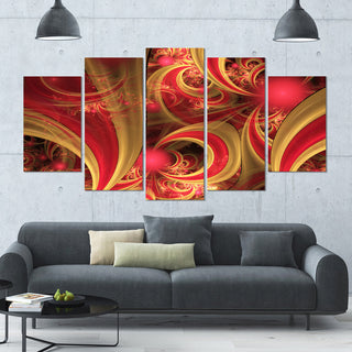 Pink Symmetrical Fractal Pattern, Floral Canvas Art Print, 60"x32", 5 Panels