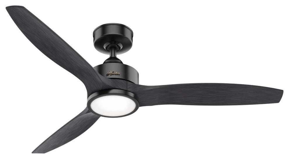Hunter 52" Park View Matte Black Damp Ceiling Fan With LED Light Kit and Remote