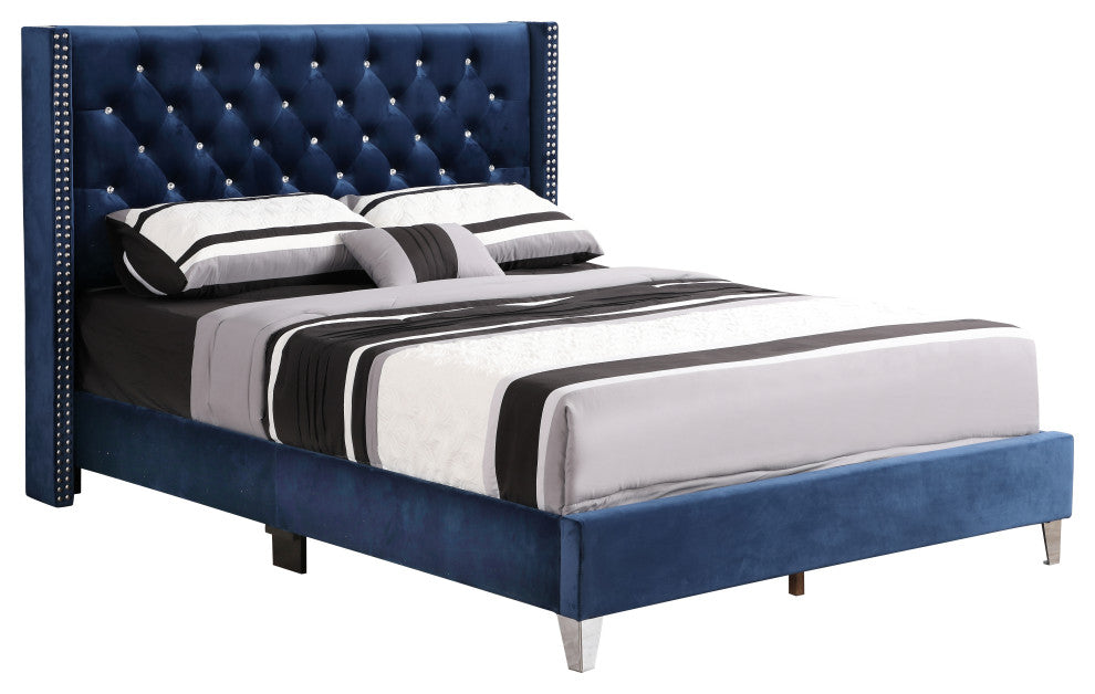 Chester Upholstered Velvet Bed, Navy, Full