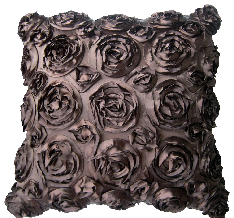Textured Rose Pillow, Chocolate, 16"x16", Without Insert