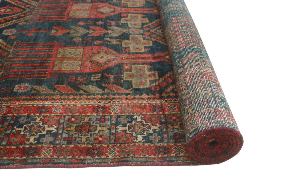 Semi-Antique Kasen Charcoal/Rust Runner, 3'8x9'4