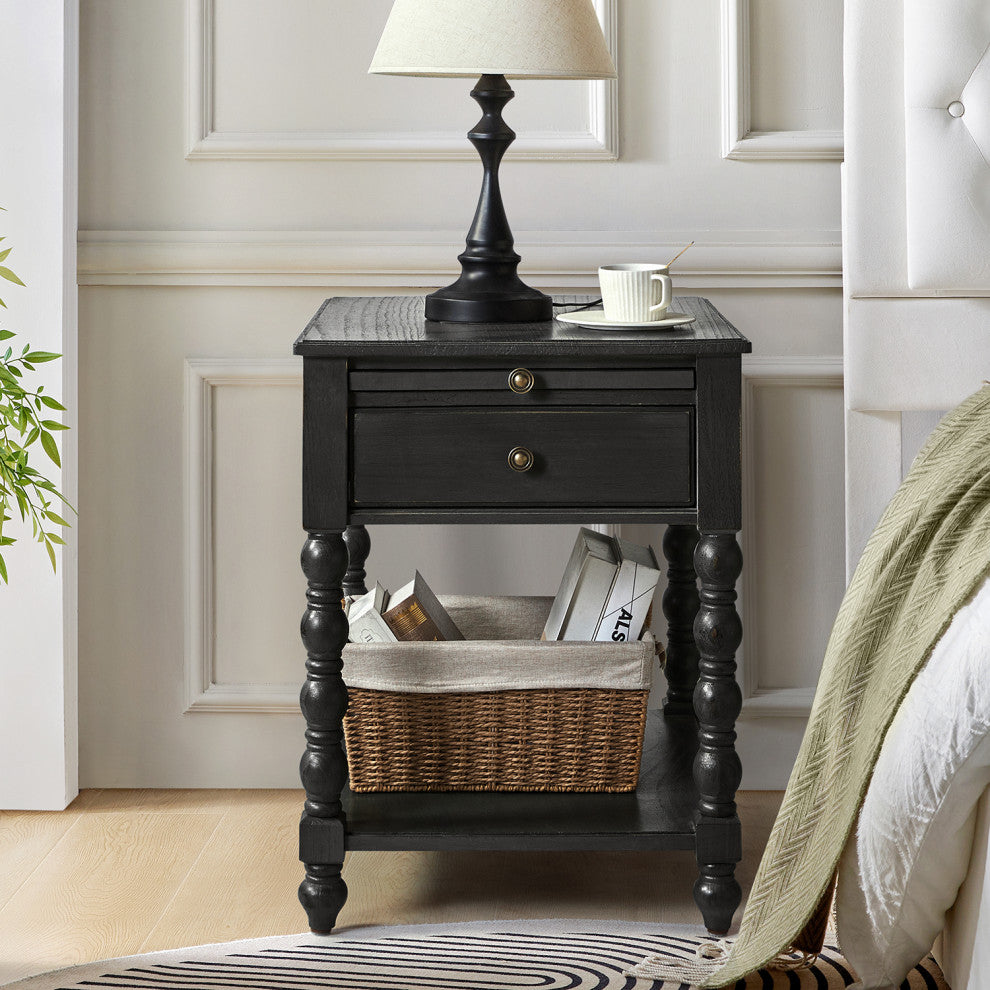 26"H Traditional/Farmhouse Style End Table, Charcoal