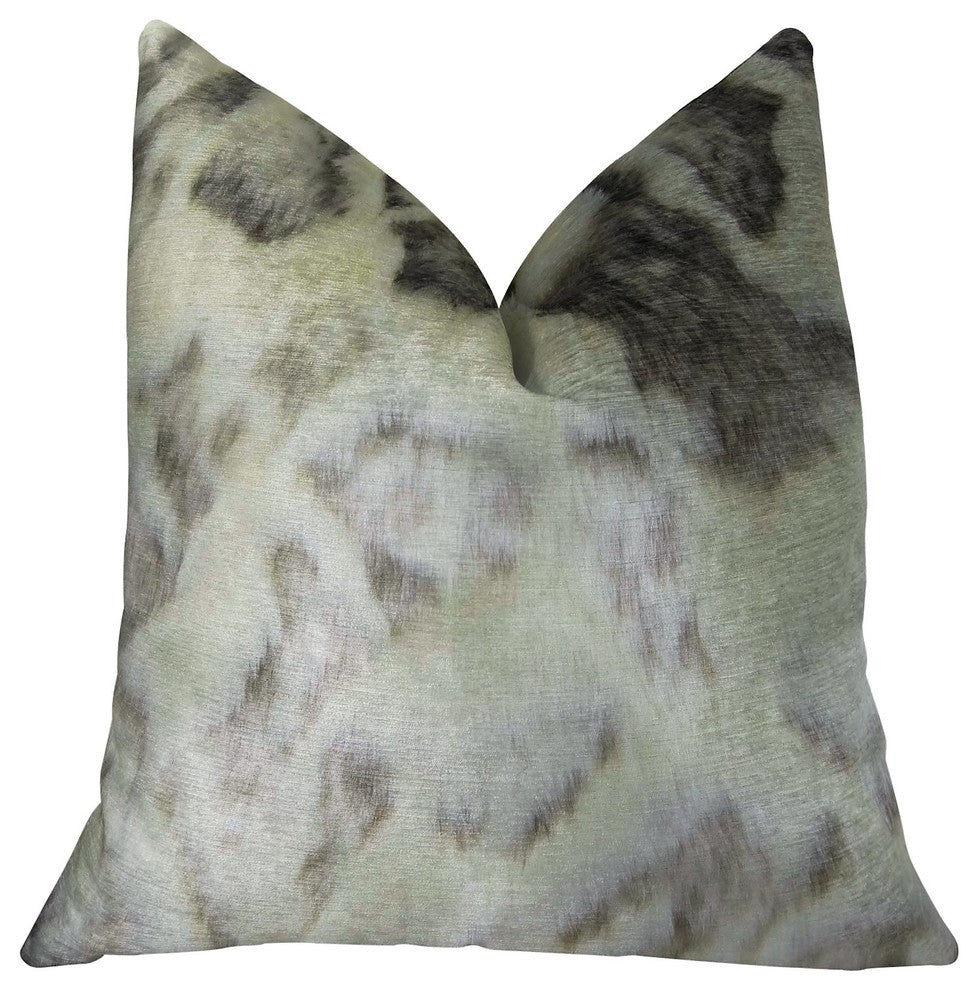 Cuddly Ivory Rabbit Fur Ivory Gray Handmade Luxury Pillow, 20"x26" Standard