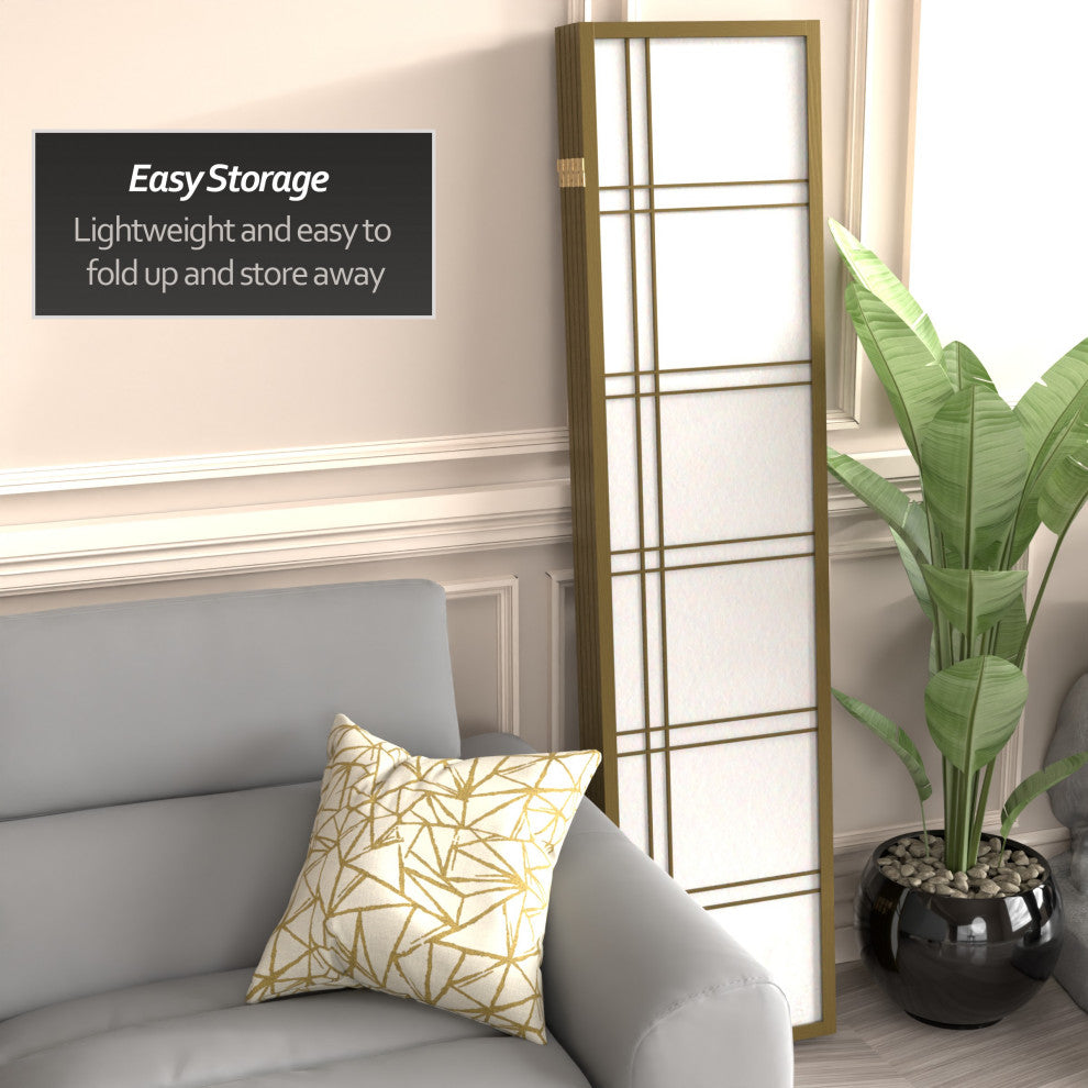6' Tall Double Cross Shoji Screen, Special Edition, Gold, 5 Panels
