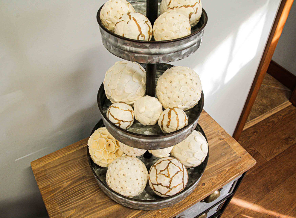 18 Piece Natural White and Brown Exotic Dried Organic Decor Balls