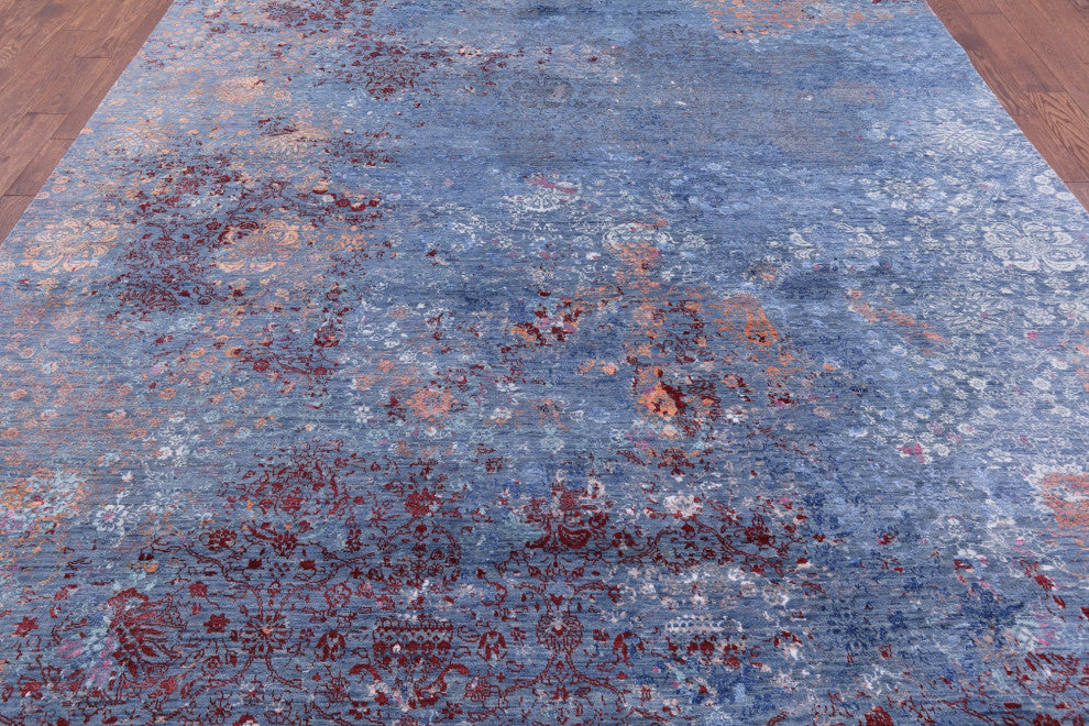 9' 1" X 12' 1" Modern Handmade Wool and Silk Rug Q6838