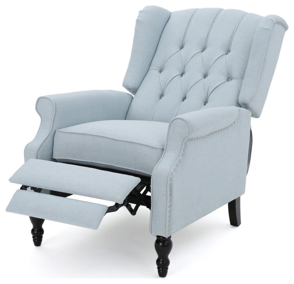GDF Studio Xanthe Tufted Fabric Recliner, Set of 2, Light Sky and Dark Brown