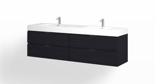 Boutique Bath Vanity, Black, 72", Double Sink, Wall Mount