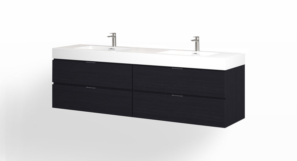 Boutique Bath Vanity, Black, 72", Double Sink, Wall Mount