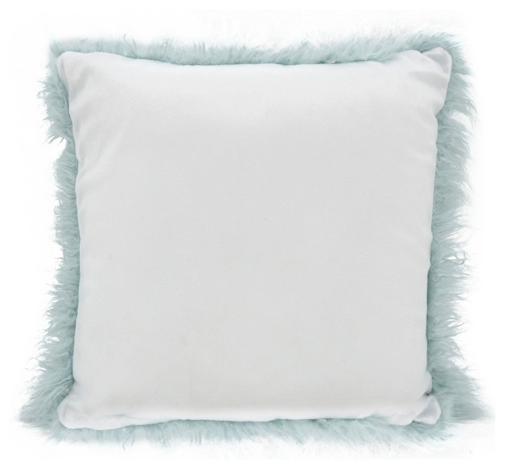 Poly Filled Mongolian Faux Fur Throw Pillow, 22"x22", Ice Blue