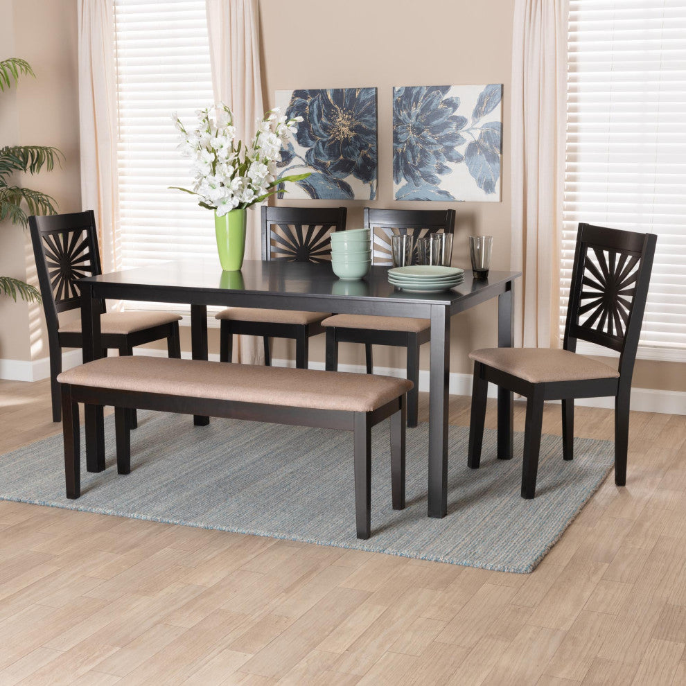 Loni Dining Collection, Beige/Espresso Brown, 6-Piece Dining Set
