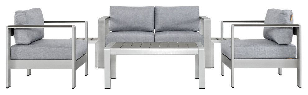 Silver Gray Shore 6 Piece Outdoor Patio Aluminum Sectional Sofa Set