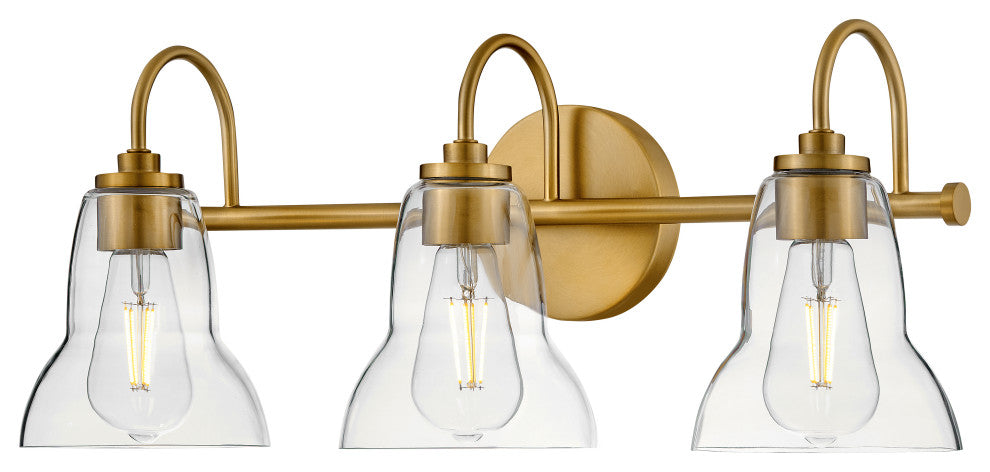 Lark Vera 24" Three-Light Bath Vanity Fixture, Lacquered Brass