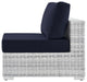 Lounge Chair, Rattan, Wicker, Gray Blue Navy, Modern, Outdoor Patio Cafe