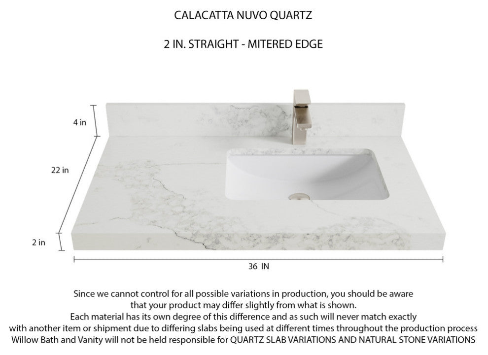 Sonoma 36 Right Offset Reeded  Bath Vanity in White 2" Calacatta Nuvo