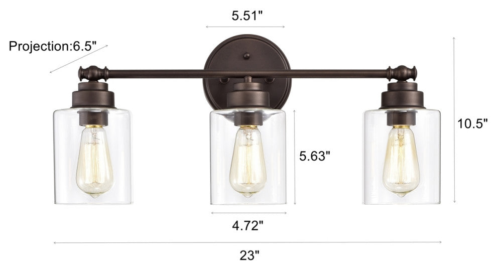 Karson Transitional 3 Light Oil Rubbed Bronze Bath Vanity Fixture 23" Wide