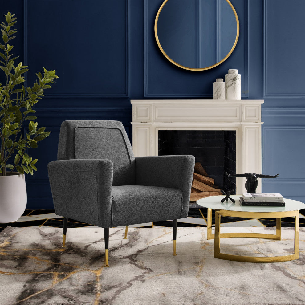 Inspired Home Holt Accent Chair Velvet/Linen 30Lx32Wx36H, Dark Gray