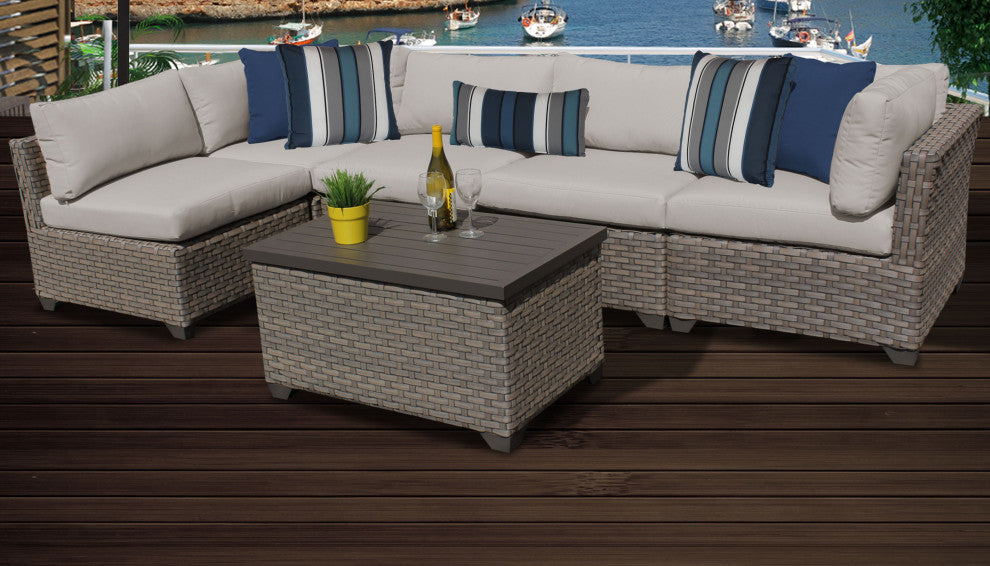 Monterey 6 Piece Outdoor Wicker Patio Furniture Set 06a, Beige