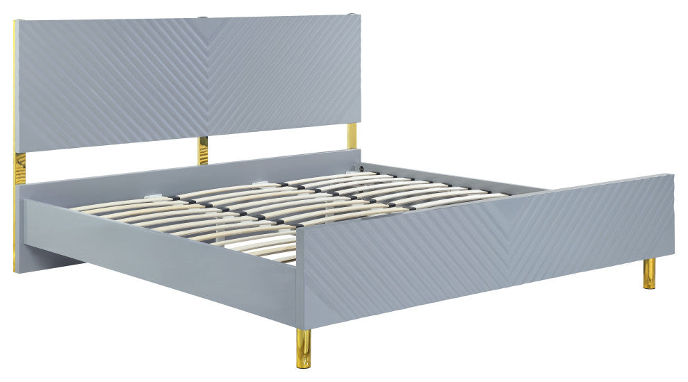 ACME Gaines Eastern King Bed, Gray High Gloss Finish