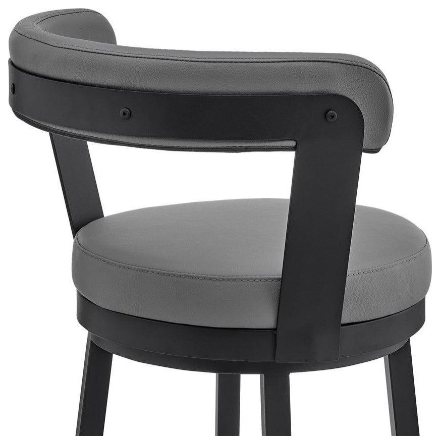 Bryant 26 Counter Height Swivel Bar Stool in Black Finish and Gray Faux Leather