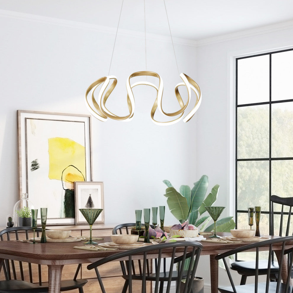 Modern Gold 1-Light Wavy Linear LED Pendant Lighting Fixture