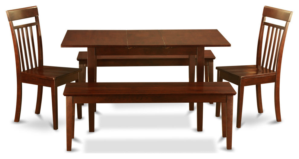 5 Pc Small Kitchen Table Set Table, Leaf Plus 2 Dining Table Chairs, 2 Benches