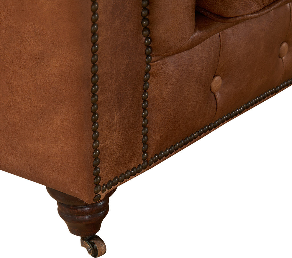 Leather Chesterfield Arm Chair, Light Brown