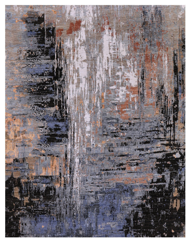 Handmade Abstract Wool and Silk Rug 7' 11" X 10' 2" Q8555