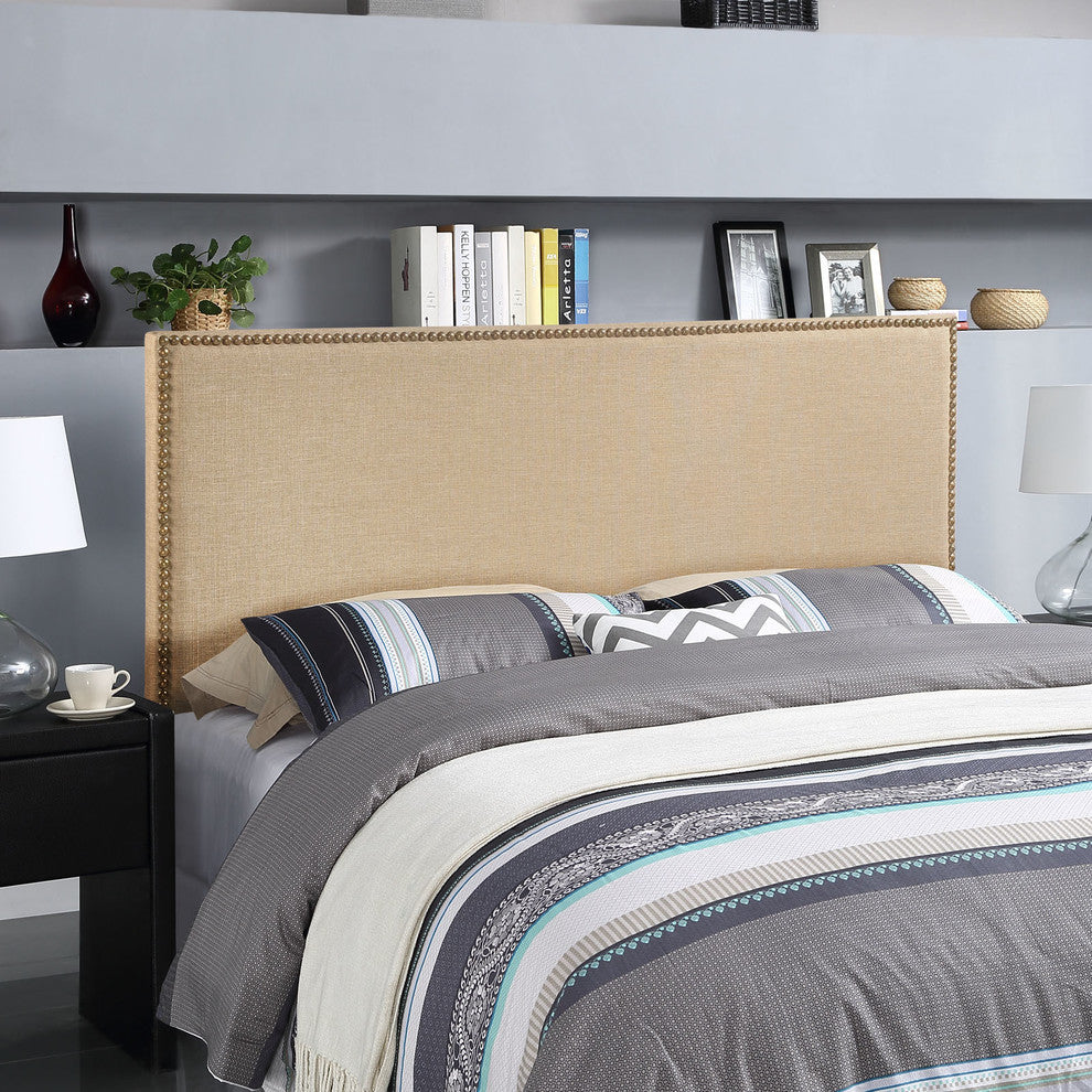 Region Queen Nailhead Upholstered Headboard, Coffee