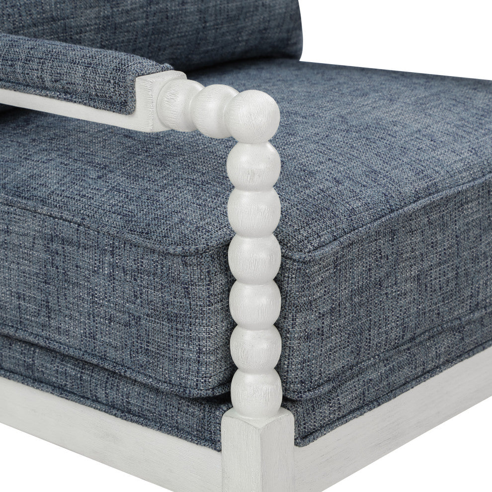 Kaylee Spindle Chair in Indigo Fabric with Antique White Frame