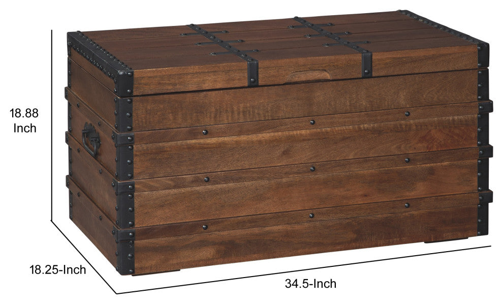 Benzara BM232960 Vintage Style Storage Trunk With Nailhead Trim Details, Brown