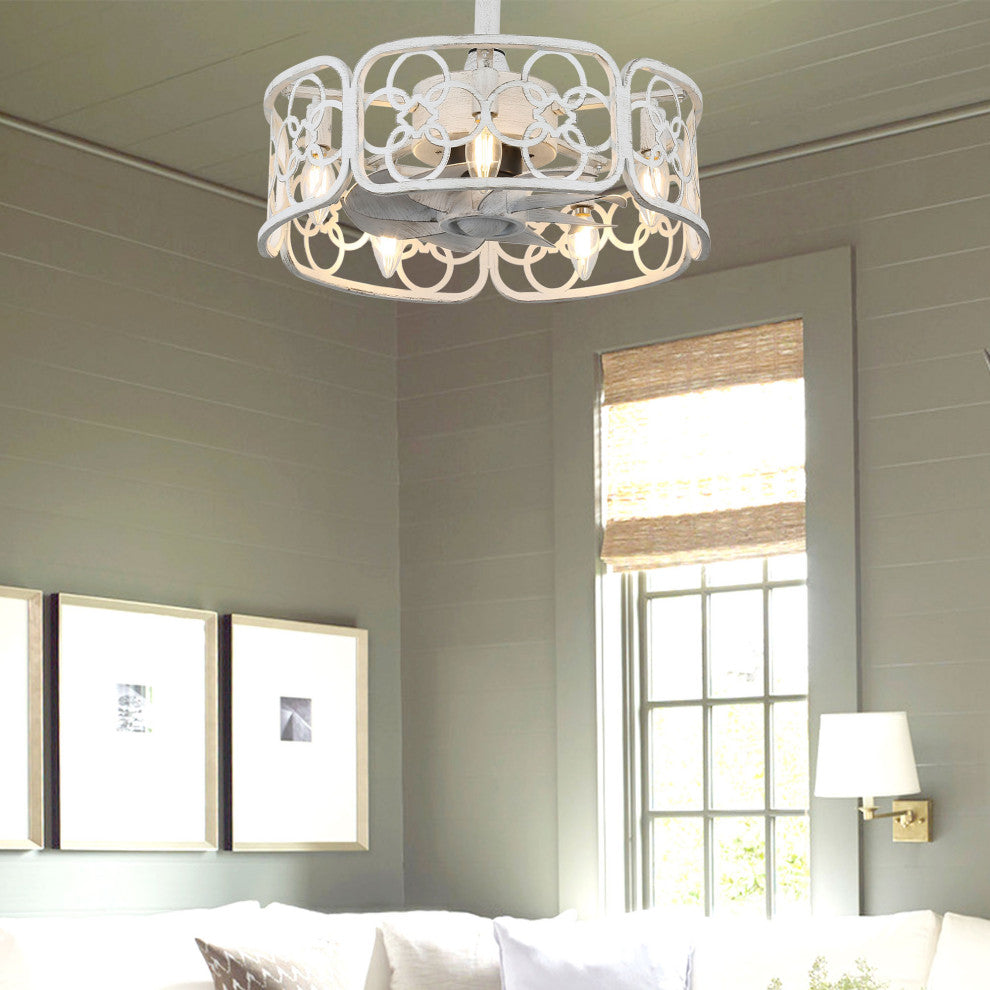 White Vintage Reversible Ceiling Fan 5-light 18.1" with Remote for Bedroom