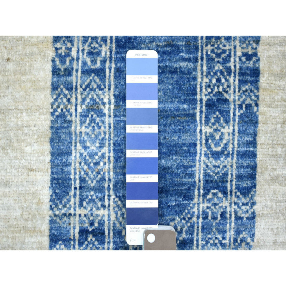 Denim Blue Fine Peshawar With Geometric Design Hand Knotted Wool Rug, 5'10"x8'9"