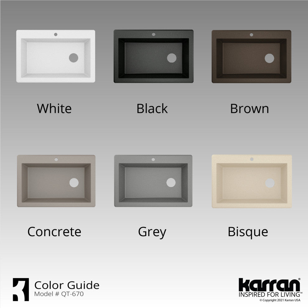 Karran Drop-In Quartz 33" 1-Hole Single Bowl Kitchen Sink, Concrete
