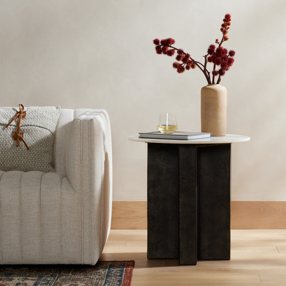 Terrell Round End Table-Plsh White